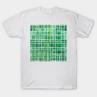 Green abstract grid pattern, watercolor art T-Shirt